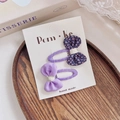 Ensemble de deux barrettes à nœuds faits main en satin et tissu à fleurs violet - Série Violette