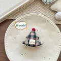 Handmade fabric Christmas tree brooch featuring a green plaid pattern and red pom-pom - Plaid Christmas Tree Brooch