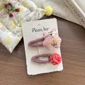 Detail of handmade purple knitted hair clips with pink star and plush ball for girls - Pink Bear Hair Clip