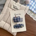 Détail de l'ensemble de barrettes à cheveux en tissu à carreaux bleu gris pour filles - Ensemble Pince à Cheveux Plaid Forme Pomme
