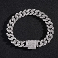 Bracciale cubano hip hop da uomo 12mm color argento con strass scintillanti - Stile Bracciale B / Argento