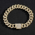 Bracciale cubano da 12mm in oro da uomo con strass scintillanti e chiusura piatta - Stile Bracciale B / Oro