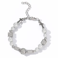 Hip-Hop-Perlenarmband mit Kristall-Totenkopf und Kreuzanhängern aus poliertem Edelstahl - 20cm+5cm / Edelstahl Perlenarmband