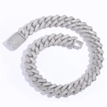 20mm Silver Men's Iced Out Cuban Link Chain Necklace with Micro Pave Zirconia Stones - 18inch Silver