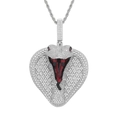 Pendaglio cobra cuore hip hop in argento con zirconi bianchi e occhi rossi su catena - Collana d'Argento con Ciondolo Cobra / Catena a Corda in Acciaio Inossidabile