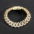 16mm Gold iced out Cuban link bracelet with square zircons and spring clasp for men - 8inch(Bracelet) / Gold