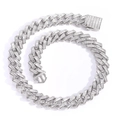 Men's 16mm hip hop Cuban link chain with baguette-cut zircon stones and square clasp - 18 inch / Silver