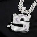 Hip hop S letter devil pendant necklace with purple stones and zircon pavé Cuban chain - With Rhombus Cuban Chain / Silver Style