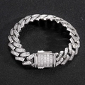 Men's 16mm iced out cuban link bracelet with silver metal and square cubic zirconia stones - 8inch(Bracelet) / Silver