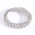Mens 16mm iced out baguette cut cubic zirconia cuban link bracelet with spring clasp - 7inch(Bracelet) / Silver