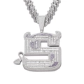 Hip-Hop S-letter devil pendant necklace in silver with full zircon stones and Cuban link - With Rhombus Cuban Chain / Silver Style
