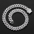 16mm Hip hop cuban link chain with baguette cut zircons and pave spring buckle - 16" / Silver