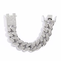 Bracelet gourmette 20mm pour homme en argent avec incrustation complète de diamants hip-hop - 7 pouces Argent (Bracelet)