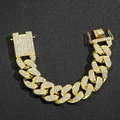 Bracelet cubain homme 20mm doré avec diamants pavés et fermoir à clapet de sécurité robuste - 8 pouces Or (Bracelet)