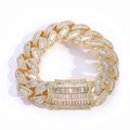 20mm Gold Miami Panzerarmband mit quadratischen Zirkonia-Steinen im Hip-Hop-Stil für Herren - Kurzer Stil / Gold
