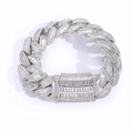 Massives silbernes Miami-Panzerarmband mit Baguette- und runden Zirkonia-Steinen - Kurzer Stil / Silber
