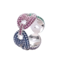 Hip hop coffee bean ring with colorful zircon micro-inlay on polished silver band - Size 7 / Hollow Multi-color Zirconia Style (Style 13) / Silver