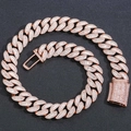 Heavy 20mm rose gold Cuban link chain necklace with baguette cut cubic zirconia pavé - 24inch Necklace (Length 60cm) / Rose Gold (20mm)