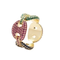 Hip-hop gold pig nose coffee bean ring with colorful zircon micro-pave setting - Size 7 / Style 13-Multicolor Zirconia / Gold