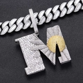 Pendentif lettre M hip hop serti de zircons cubiques sur une grosse chaîne cubaine - Argent (20mm*20pouces Zirconia Chaîne Cubaine)