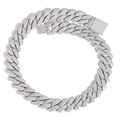 Detailed view of heavy-duty hip hop Cuban link chain with full diamond micro-pave setting - 24inch Necklace / Silver