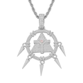 Hip hop silver pyramid pendant with pink stone and clear zircons on twist rope chain - Small Rope Chain Style / Silver
