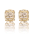 Square hip-hop gold earrings for men featuring micro-paved baguette and round zircon stones - One Pair / Gold