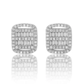 Square hip hop stud earrings for men with silver finish and sparkling zircon stones - One Pair / Silver