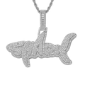 Hip Hop Silber Hai Anhänger Kette mit SHARK Schriftzug und Zirkonia Besatz - Silber