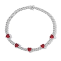 Detail of 9mm Cuban link necklace with heart-shaped red zircon and sparkling pavé stones - Necklace / Red Zircon Heart Silver