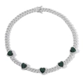 Detail of silver Cuban chain necklace with green heart-shaped zircons and micro pave setting - Necklace / Green Zircon Heart Silver