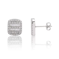 Pendientes cuadrados hip hop para hombre con micro pavé de cristales y metal plateado - Cuadrado de Tres Capas (Estilo 2) / Plata 925 / Un par / Plateado