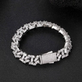 13mm silver hip-hop Cuban link bracelet with iced-out square-cut diamonds for men and women - 8 Inch / Silver (Bracelet)