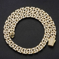 Hip hop 13mm gold plated iced out cuban chain necklace with micro paved rectangle zircons - 16 Inch / Gold