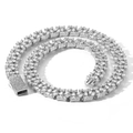 Macro detail of silver 13MM Cuban link chain with square cubic zirconia pave settings - 18 Inch / Silver
