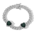 Detailed close-up of 9mm Cuban link chain with green heart-shaped emerald zircon - Bracelet / Green Zircon Heart Silver