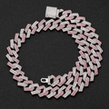 Chaîne cubaine hip hop 14mm avec strass roses et blancs sur fond noir élégant - Style Strass Rose Blanc / 18 pouces