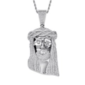Collana con ciondolo testa di Gesù in argento con zirconi e catena a fune classica - Stile 1 / Catena a Torciglione 60cm / Argento