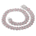 Vue détaillée de la chaîne cubaine hip-hop de 14mm sertie de strass roses et blancs - Style Strass Rose Blanc / 20 pouces