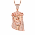 Ciondolo Gesù hip hop in oro rosa con zirconi micro-pave e catena a corda ritorta - Stile 1 / Catena a Torciglione 60cm / Oro rosa