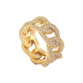Hip-Hop Goldener Panzerketten-Ring mit funkelnden Zirkonia Steinen für Herren - Größe 7 / Gold