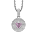 Macro di un ciondolo in argento con cuore in zircone rosa e cornice di cristalli scintillanti - Stile Sole Argento