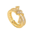 Hip Hop Goldring mit Knoten-Design und Zirkonia Steinen im Baguette- und Rundschliff - Größe 7 / Kreuzknoten-Design (Stil 13) / Gold
