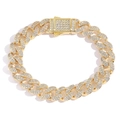 Bracciale cubano da 12mm color oro per uomo con zirconi incastonati e chiusura a scatto - Oro / 7 pollici