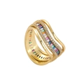 Goldener Hip-Hop-Wellenring für Herren mit bunten Zirkonia-Steinen und Pavé-Besatz - Größe 7 / Mehrlagiger Wellen-Regenbogen-Stil (Stil 14) / Gold