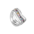 Hip-Hop Regenbogen Zirkon Wellenring aus Silber mit mehrschichtigen Kristallen besetzt - Größe 7 / Mehrlagiger Wellen-Regenbogen-Stil (Stil 14) / Silber