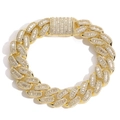 Luxury 15mm gold-plated Cuban link bracelet for men featuring pave set square zircons - 7inch (Bracelet) / Gold