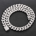 15mm silver tone Cuban link necklace with micro-paved baguette and round zircons - 20inch (Necklace) / Silver