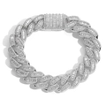 15mm silver tone Cuban link bracelet with square-cut cubic zirconia in hip hop style - 7inch (Bracelet) / Silver