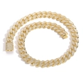 Luxurious 15mm gold Cuban link chain with square cubic zirconia in high-shine finish - 16inch (Necklace) / Gold